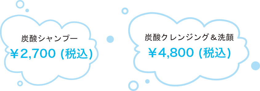 炭酸シャンプー ¥2,700(税込)　炭酸クレンジング＆洗顔 ¥4,800(税込)